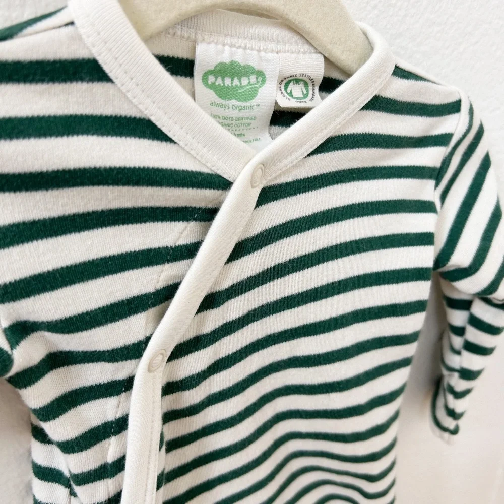 PARADE Organics hunter green striped Kimono Snap Infant Sleepsack Gown 0-3 month - Picture 6 of 10